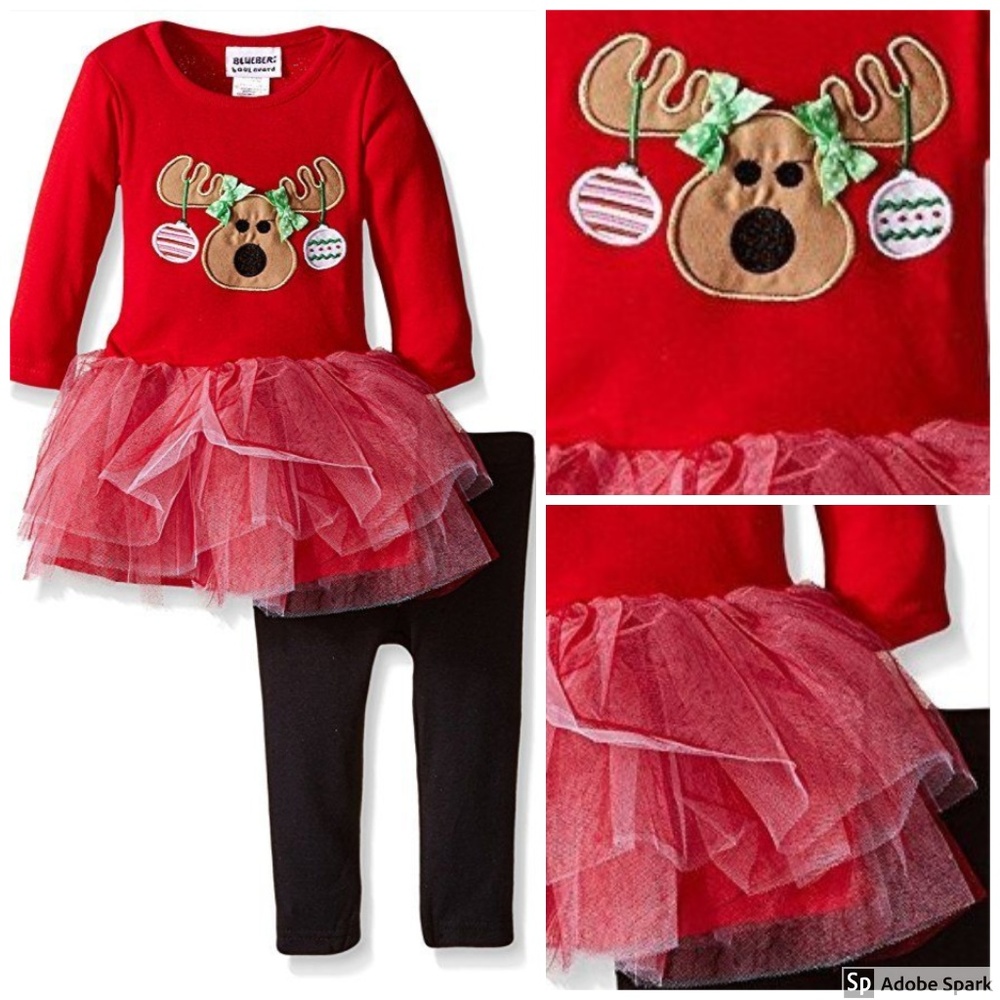 Blueberi Blvd Baby Girls Christmas Tutu Dress Legging Set Holiday Outfit NWT